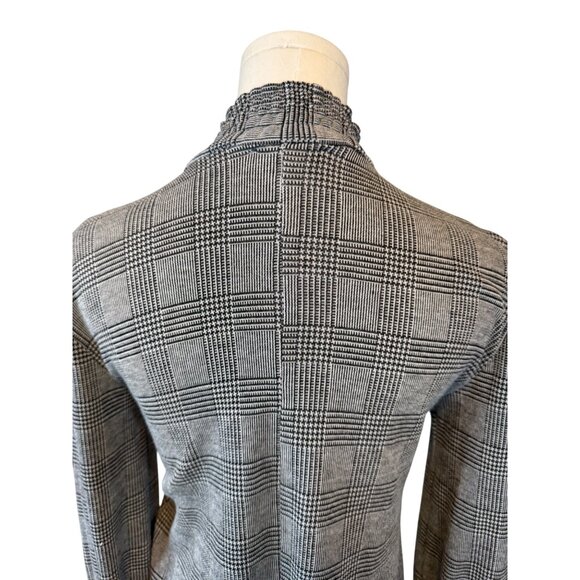 2/$30 Zara Trafaluc Small Gray Plaid Dainty Blouse Ruffled Cuffs High Neck - Picture 11 of 13